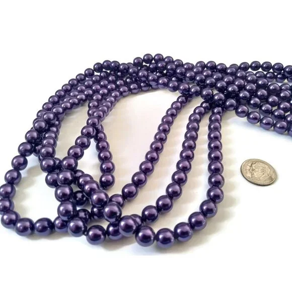 Czech Purple Glass Pearl Beads -8mm - Picture 1 of 5